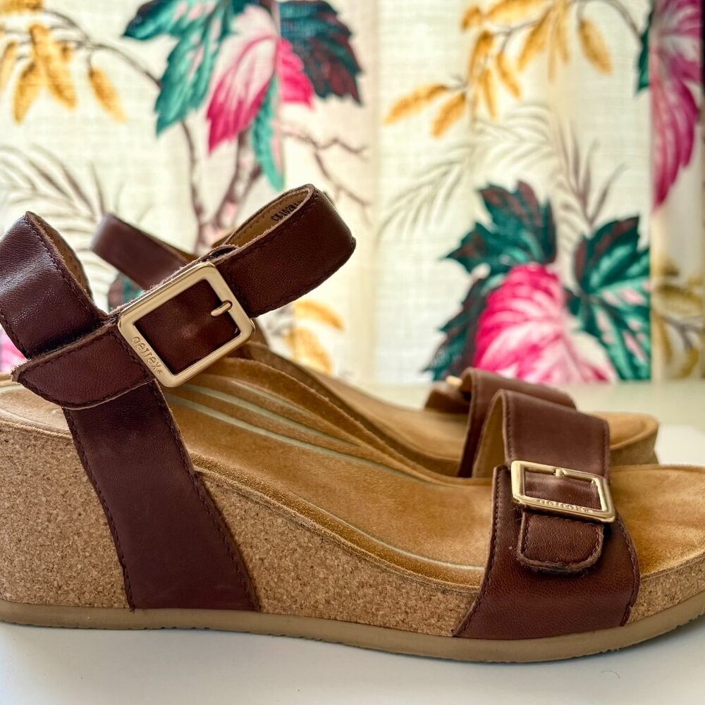 Aetrex Lexa Leather Wedge Shoe with Arch Support SZ 8.5 / 38